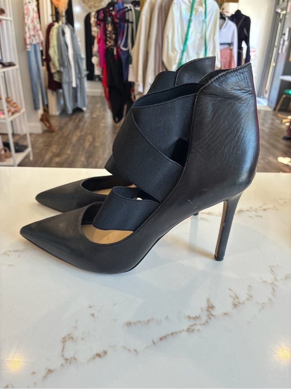 Vince Camuto Black Pointed-Toe Strappy Stiletto Heels